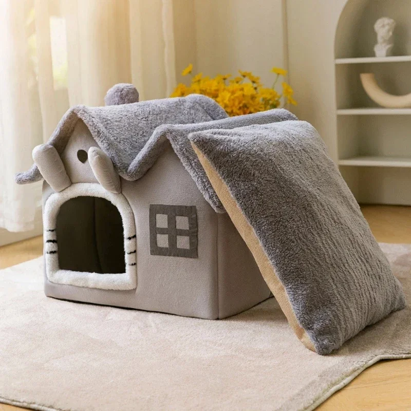 

Removable Warm Plush Cat Bed House Soft Pet Mat Small Dog and Cat Kennel Breathable and Washable Pet House Cat Accessories