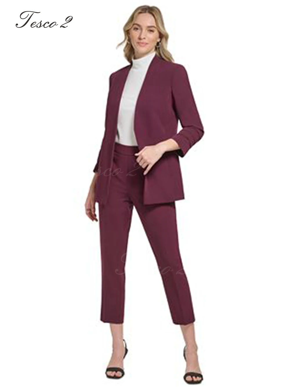 

Tesco 2 Women Suit No Button Cuff Pleats Design For Casual Occasion Suit For Women Offfice Lady Set