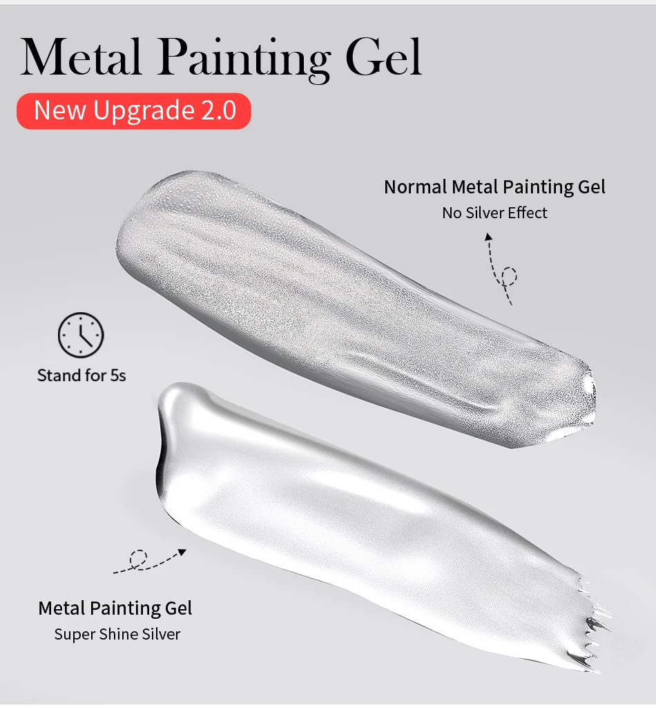 BORN PRETTY 5 ml Metallic-Malerei-Gel-Nagellack, starke Silber-Effektion, Nagelkunst, Soak Off Gel-Nagellack, silbernes Spiegel-Gel – Detail 8