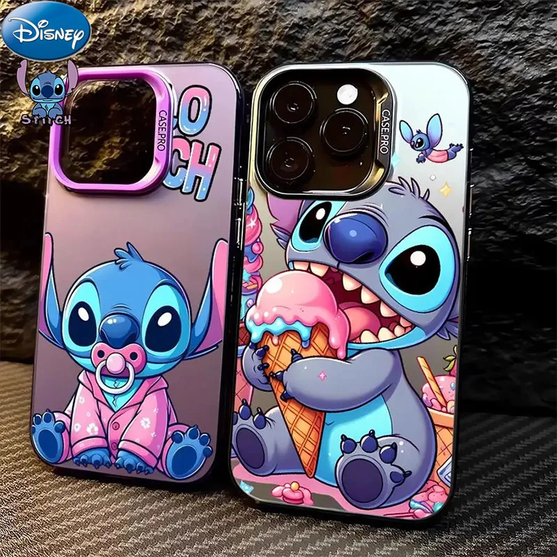 Disney Accessories Stitch Phone Case for Apple Iphone 15 11 16 13 14 Pro Max 12 15 Plus Matte Lens Protect Plating Phone Cover