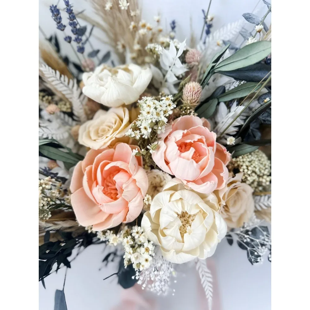 Blush Peony + fiori di campo, eucalipto, Bouquet di erba di pampa/sposa e damigelle d'onore/Bouquet di fiori secchi/fiori da sposa