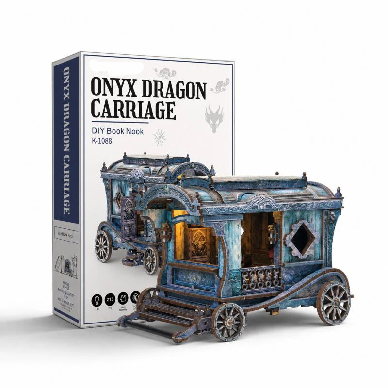 DIY Wooden Miniature Model Kits Onyx Dragon Carriage Cottage 3D Puzzle Dollhouse With Furniture for Friends Birthday Gifts