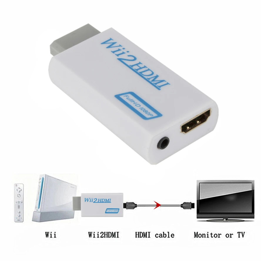 Adaptador convertidor Full HD 1080P compatible con Wii a HDMI, 3,5mm, Audio Wii2 a HDMI, compatible con Monitor de PC HDTV