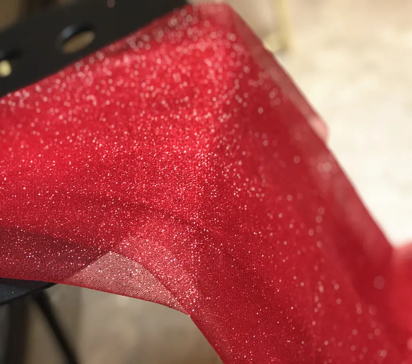 Red Wine Thin Shiny Powder Draping Fabric for Wedding Celebration Dessert Sets Scene Layout Yarn Dress Tulle Fabric