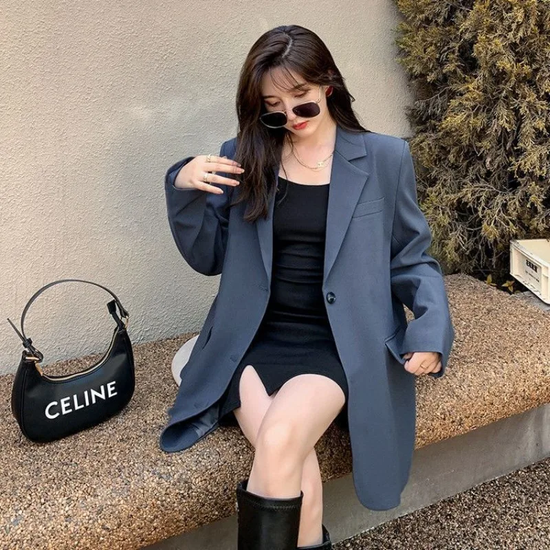 Luxury Gray Blazer Women Suit Office Ladies Long Sleeve Spring Autumn Jacket Single Button Korean Chic Jacket Women Clothing New
