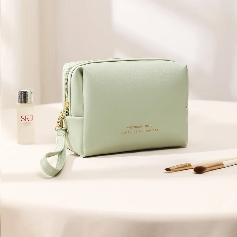 Bolso de mano de moda para cosméticos, bolsa de viaje para maquillaje para mujer, estuche portátil de cuero PU para cosméticos, bolsas de almacenamiento de maquillaje con asa