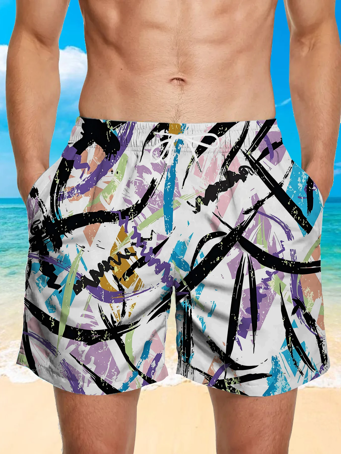 

Hip Hop Full Print Digital Shorts Men Breathable Quick Dry Beach Casual Trunks