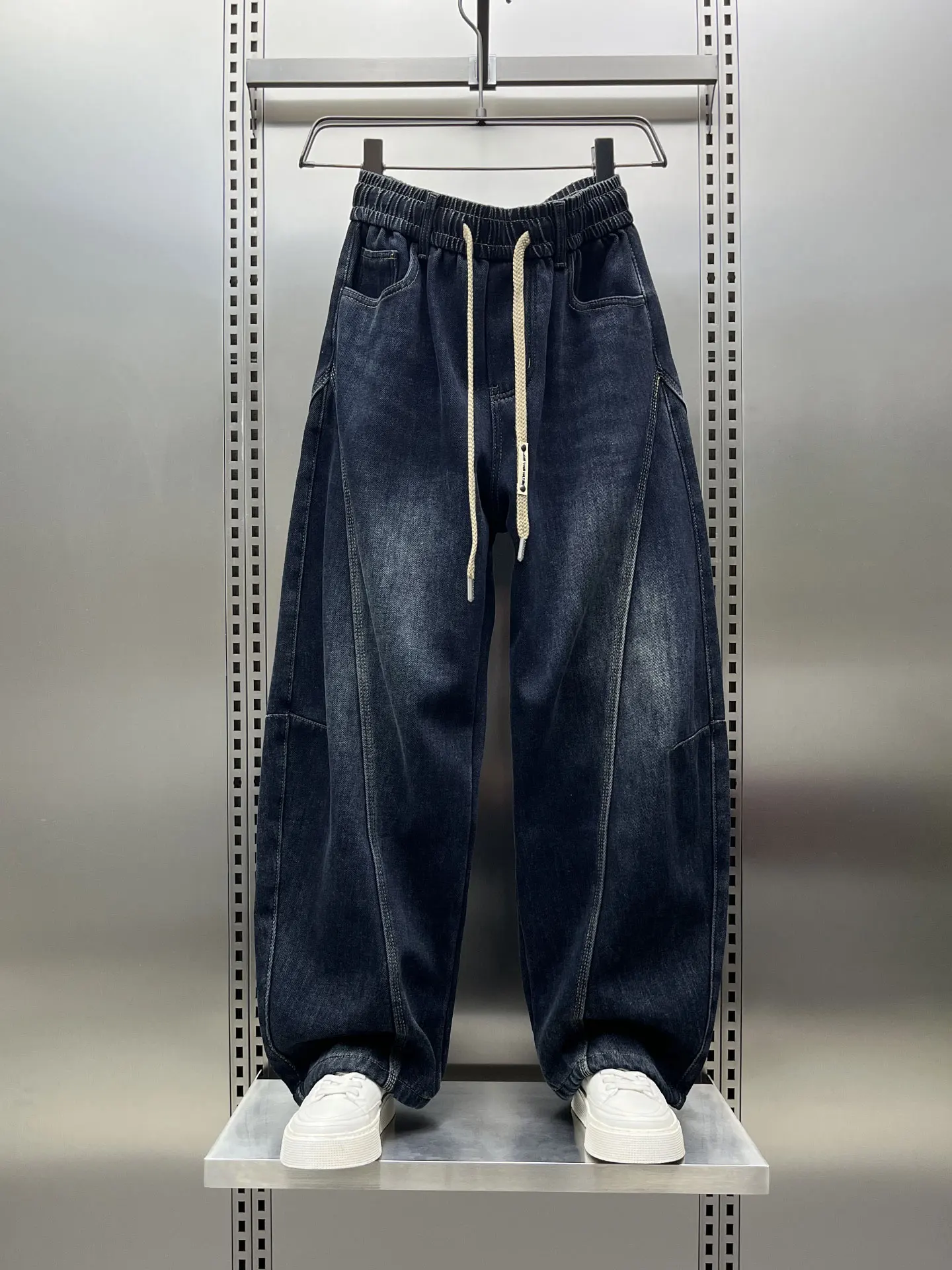 

Американские винтажные свободные мужские джинсы с флисовой подкладкой, повседневные универсальные зимние брюки с широкими штанинами, модные прямые длинные брюки