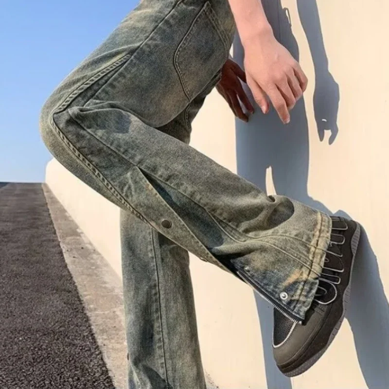 Jean à Jambes Droites pour Homme, Pantalon Cargo en Denim, Couleur Unie, avec Bouton de Ventilation, Nouvelle Collection Printemps 2024