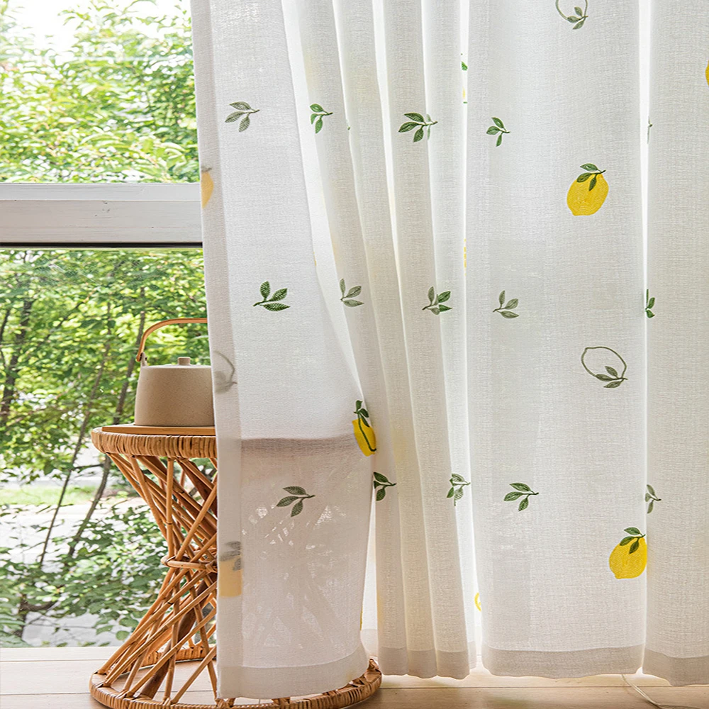 

Green Mesh Towel Embroidery Lemon Window Screen Tulle For Living Room Children Cartoon Curtains Balcony Bedroom Sheer Drapes