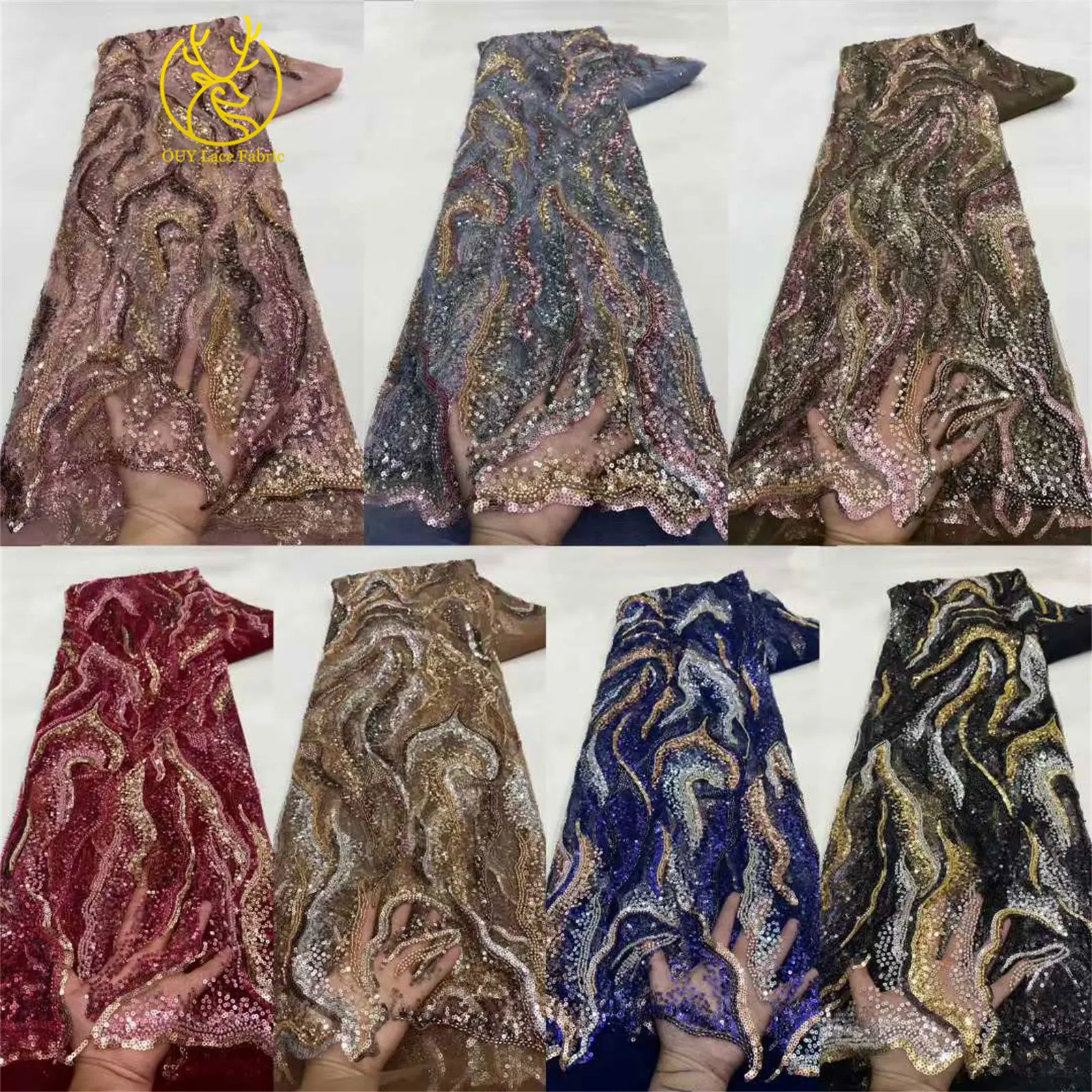 Luxuriöser nigerianischer Brautkleid-Stickerei-Perlen-Spitzenstoff 2026 – Hochwertiger afrikanischer Tüll mit Pailletten für Damen-Abendkleider zum Nähen – Detail 3