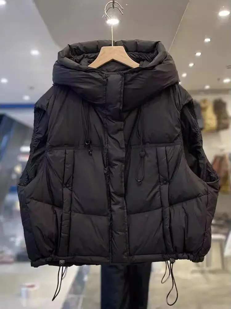 

Корейский шелковый хлопковый жилет с капюшоном на подкладке Jaet, женский теплый жилет с подкладкой на плечах, повседневный жилет Dail...