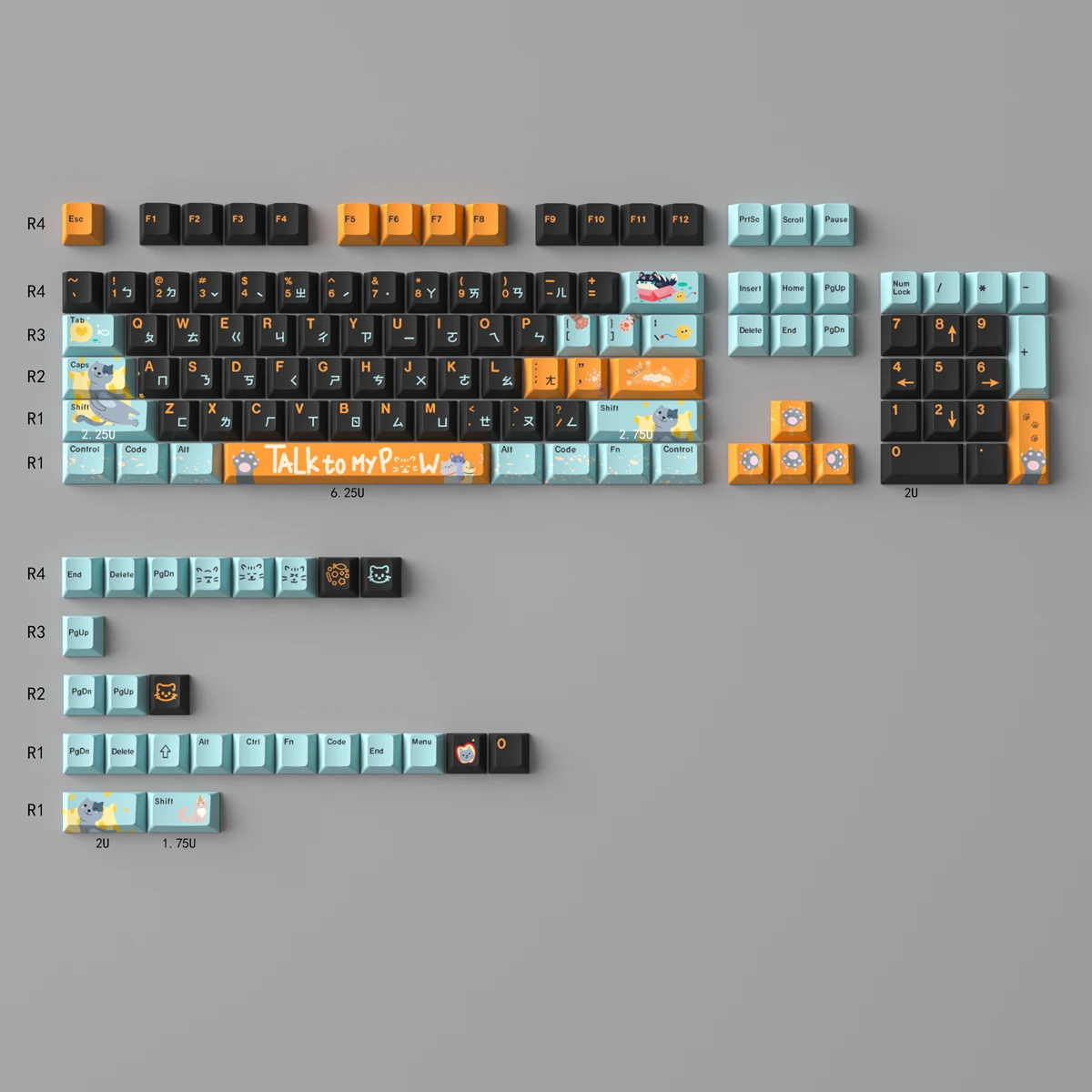 

129 Key GMK Funny Cute Cat Keycaps PBT Dye Subbed Key Caps Cherry Profile Keycap With 2.25U 2.75U 3U 7U Spacebar ISO Enter