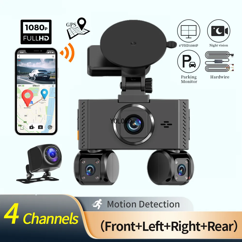 New 3.16'' Touch Screen 4CH 1080P Car DVR 360 Surround WIFI GPS WDR Dash Cam 24H Packing Monitor Night Vision