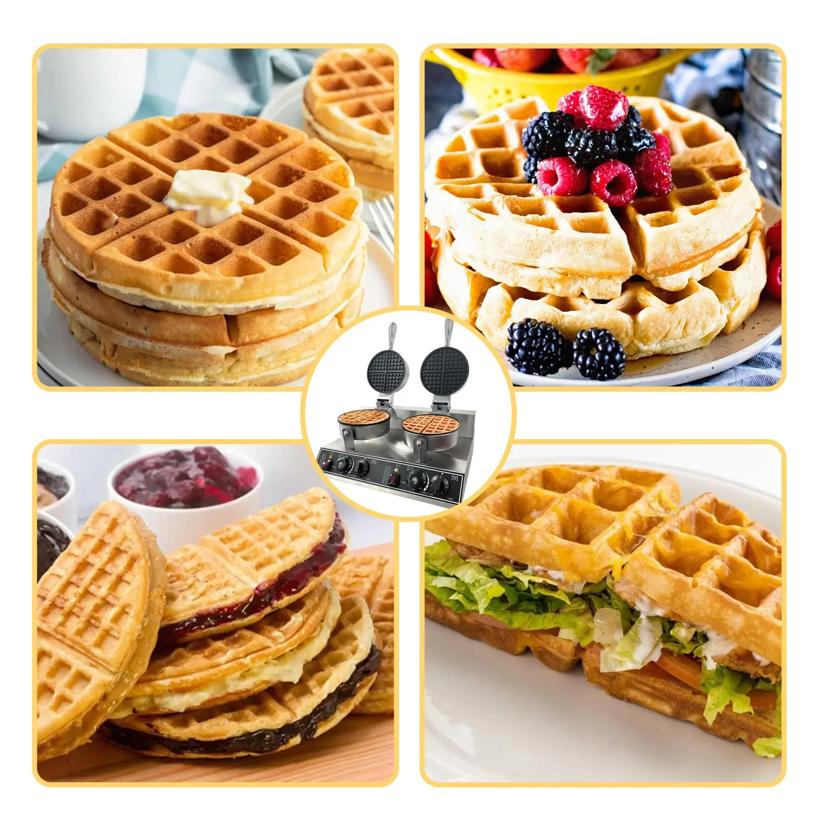1200W/2400W Commercial Waffle Maker Machine 122℉-572℉ Precise Temp Time Control Nonstick Stainless Steel For Home Restaurant