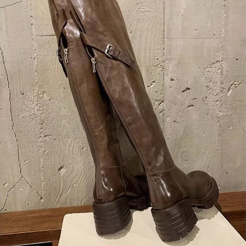 Winter Trend Women's Knee High Boots Platform Shoes High Heels Long Boots 2025 Elegant Dress Shoes Chunky Chelsea Botas Mujer