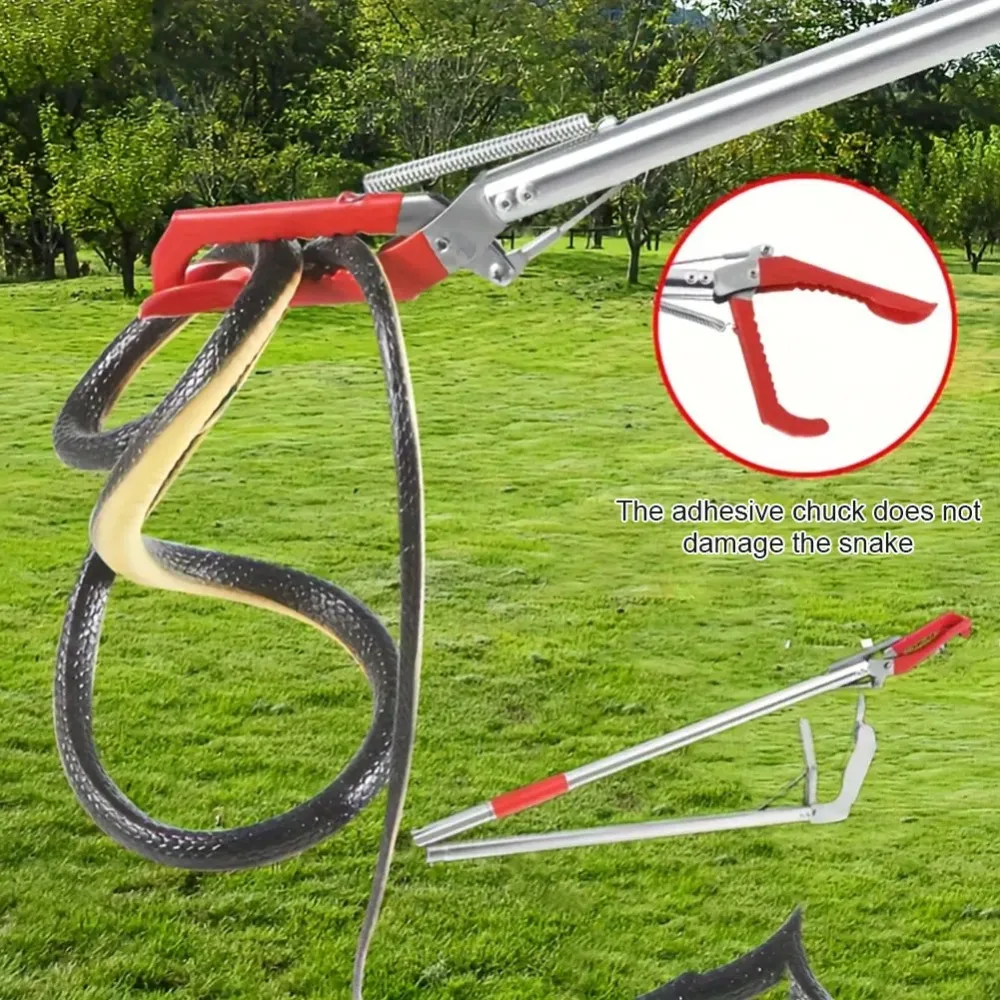 1.5M Foldable Stainless Steel Snake Tongs with Lock, Wide Jaw Reptile Catcher Tool for Snakes, Lizards & Eels
