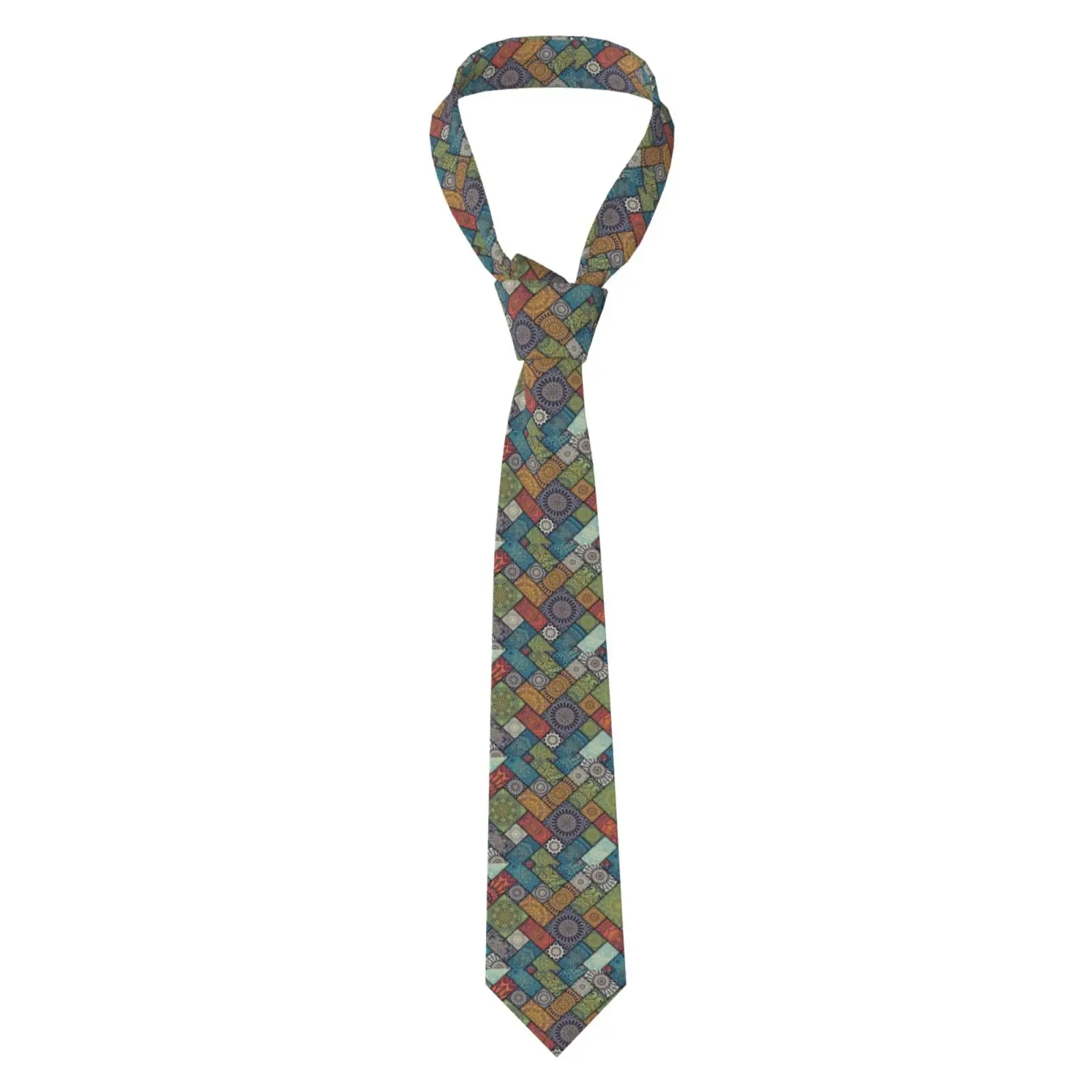 Men Slim Vintage Mosaic Ethnic Pattern Necktie Casual Business Party Costume Tie Unisex Fashion Accessory For Banquet Daily Wear