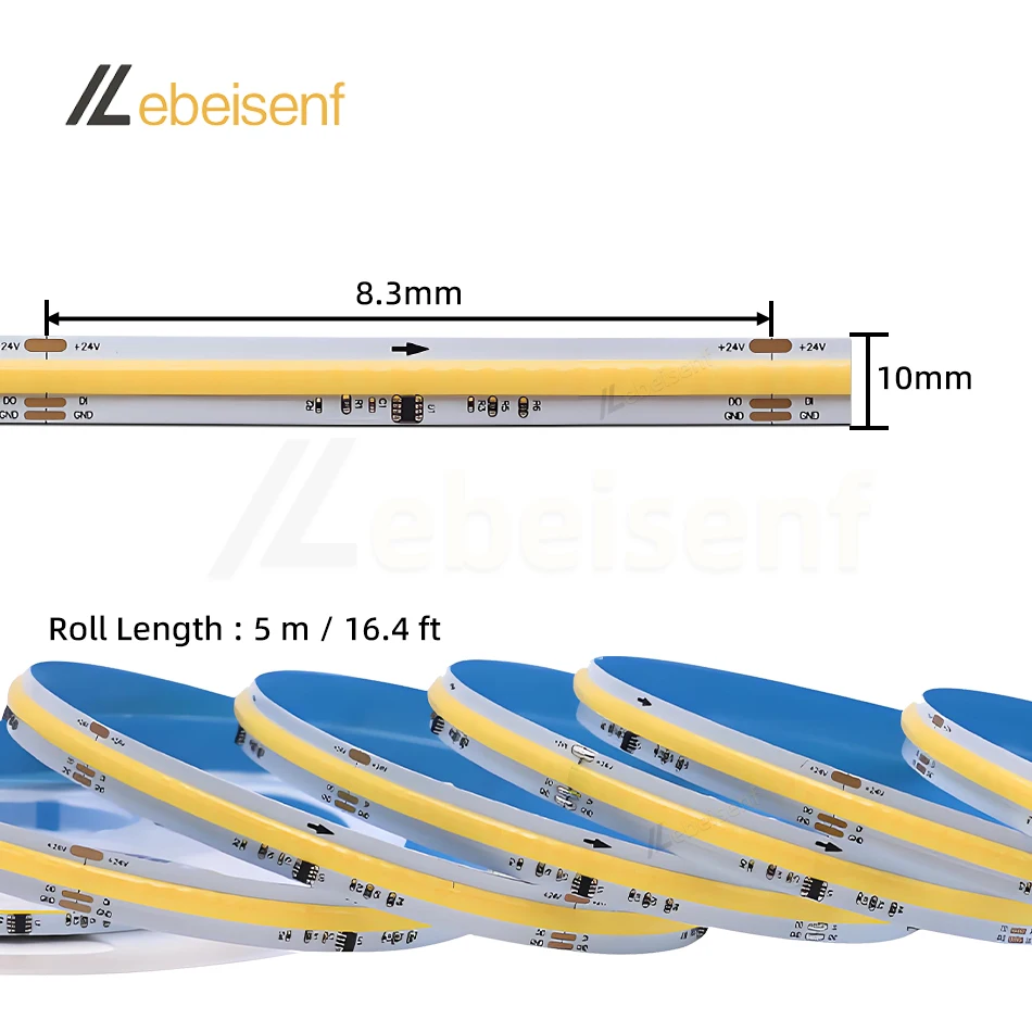 Imagem -04 - Tira Led Cob Fcob com ic Ws2811 Endereçável Branco Quente 3000kbranco Natural 4000kbranco Fresco 6000k Alta Densidade Flexível Fita Led Uniforme de Perseguição Dc24v Cri 90+ 360 Led m para Decoração Interna