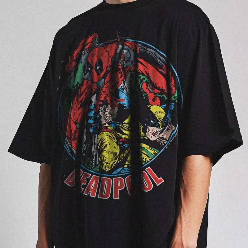 

Хлопковая футболка с короткими рукавами и принтом Marvel Deadpool Marvel Deadpool и Росомаха, уличная свободная зимняя верхняя одежда унисекс