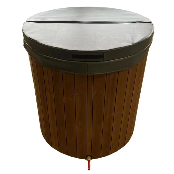 

z Удобная деревянная ванна для льда на открытом воздухе, бочка для холодного погружения, встроенная стекловолокном, с изоляционной крышкой, лестницей