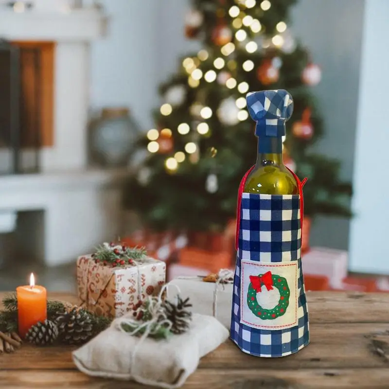 Christmas Decoration Wine Bottle Cover Cute Clothes Dress With Apron Hat For Red Wine Bottle Christmas Supplies And Decorations