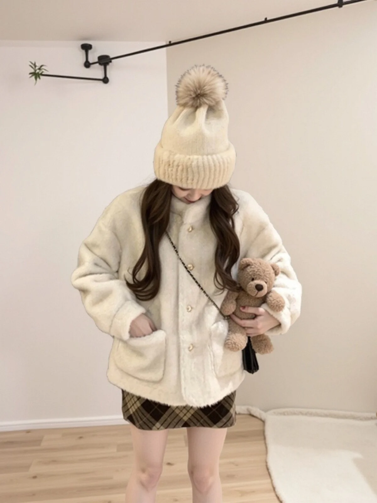 

Куртка из овечьей шерсти, женское зимнее пальто, осеннее средней температуры, переходное сезонное сезонное пальто с разноцветными листьями, время урожая