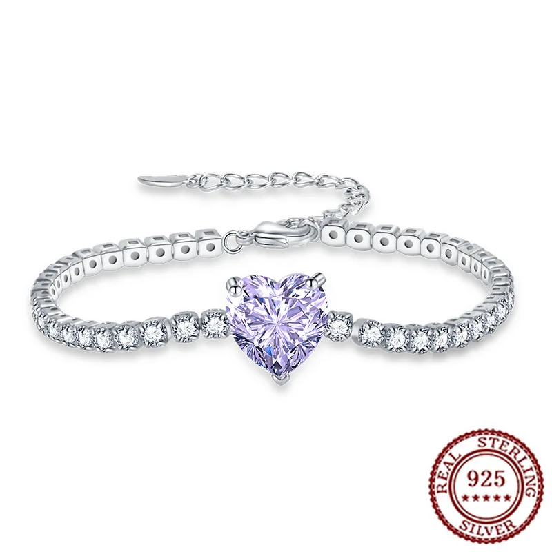 

925 Sterling Silver Vintage Simulation Color Treasure Style Elegant Bracelet with Heart-shaped Luxury Inlaid Bracelet