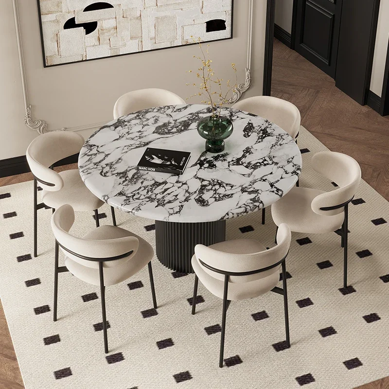 Design Marble Luxury Dining Table Black Chairs Sets Round Kitchen Dining Tables Small Restaurant Center Mesa Comedor Furniture