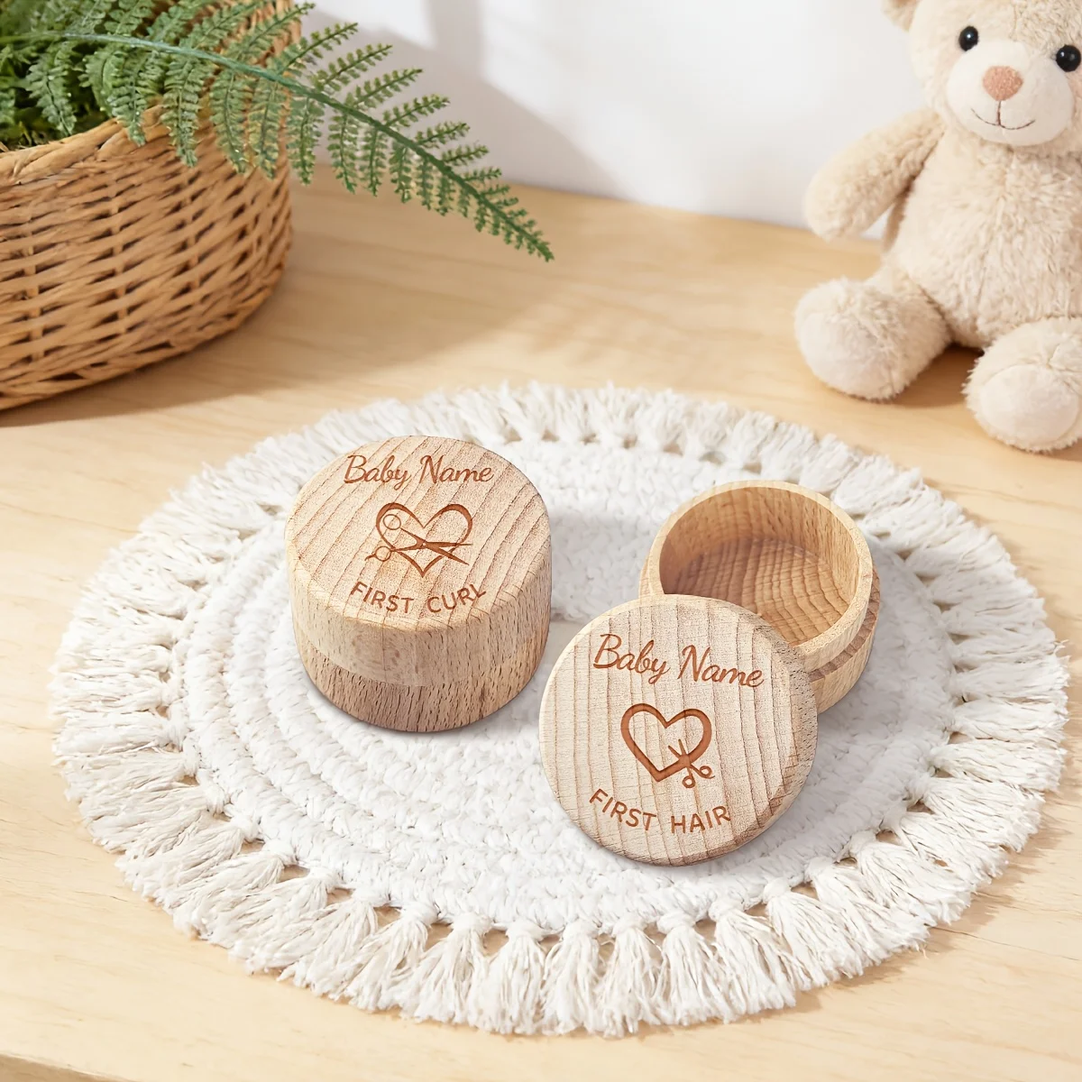 Creative 2D Wooden Commemorative Box Newborn Hair Baby Teeth Souvenir Time Deposit Keepsake Remembering The Growth Of Children