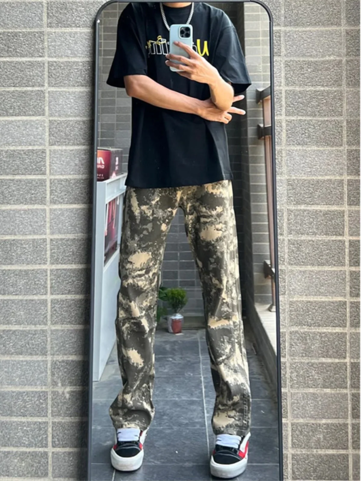 

American Retro Camouflage Men's Jeans High Street Outdoor Workwear Straight Leg Long Pants Youth Trend Autumn Wear