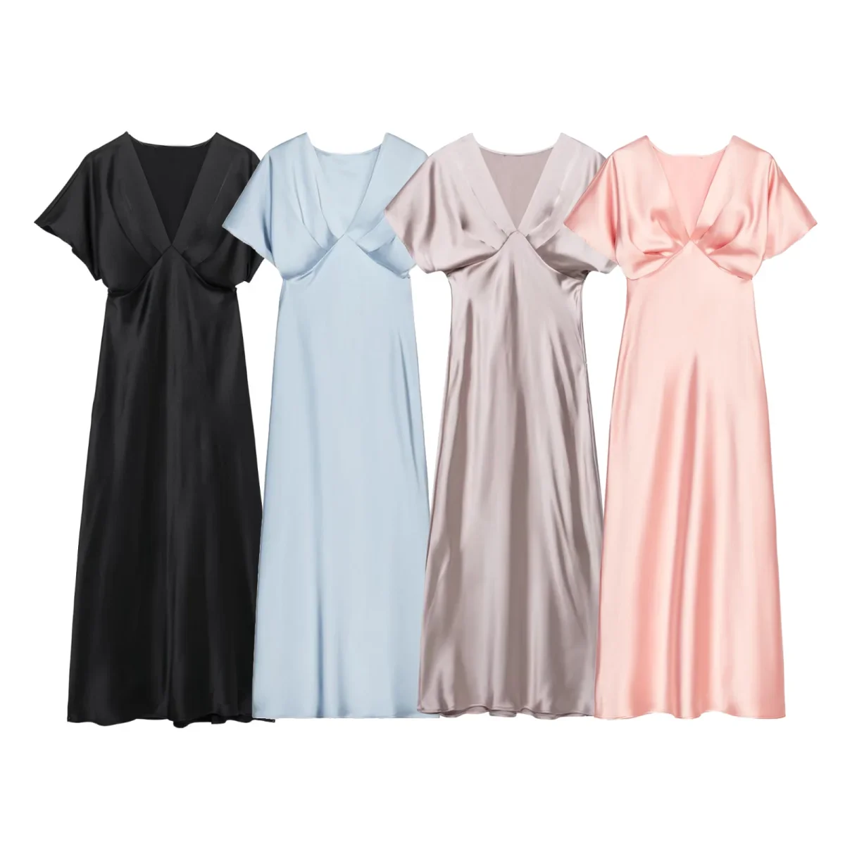 

LIBIELIY Women's Fashionable Dress With V-neck Waist Cinched Slim Fit Solid Color Temperament Summer New Style Dress