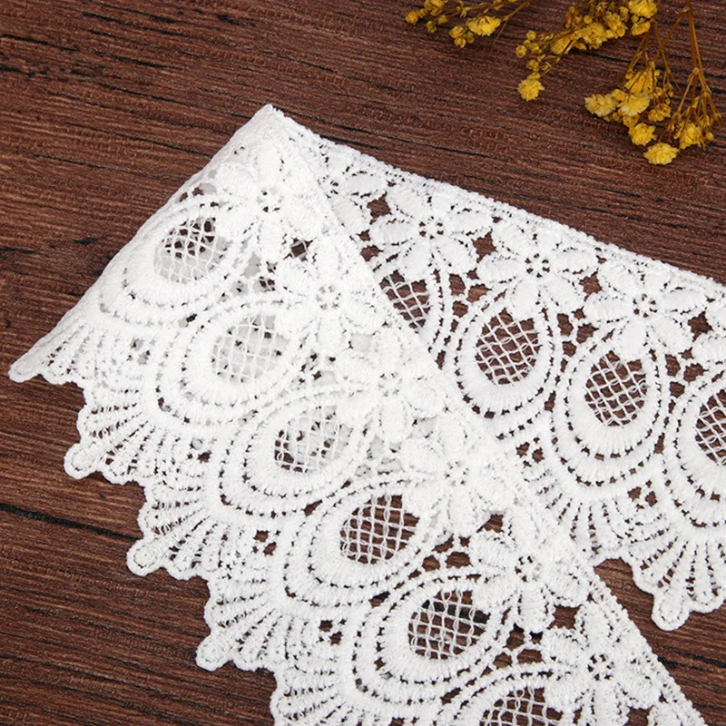 15Yards Embroidered Flower Lace Fabric Applique Polyester Sewing Craft White and Black Net Lace Trim Clothes Lace