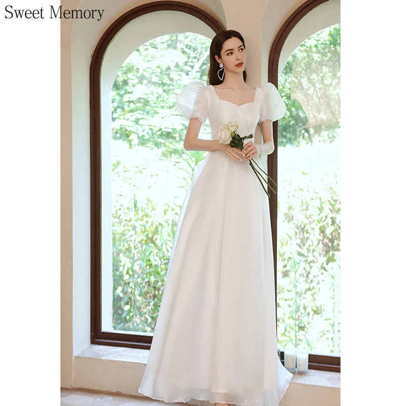 S9148 White Puff Sleeve Bridal Wedding Dress Princess Birthday Court Prom Show Catwalk Art Test Chorus Party Dress Long