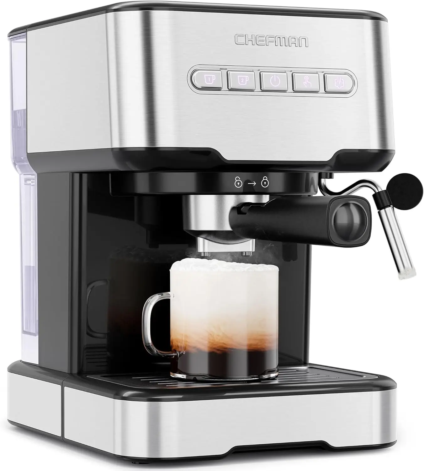 6-in-1 Espresso Machine with Steamer, One-Touch Coffee Maker, Stainless Steel Cappuccino & Latte Machine