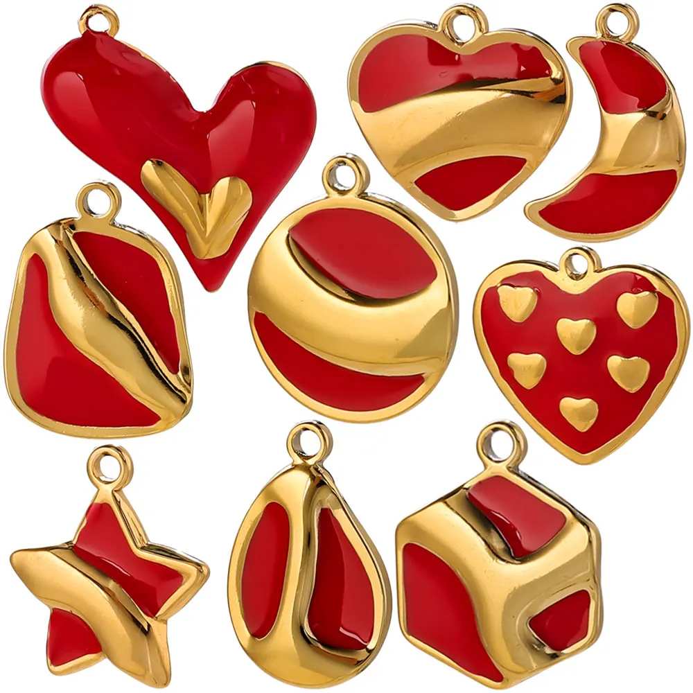 5Pcs Stainless Steel Charms 18K Gold Plated Red Heart Pendant for DIY Jewelry Making Earring Necklace Bracelet Finding Wholesale
