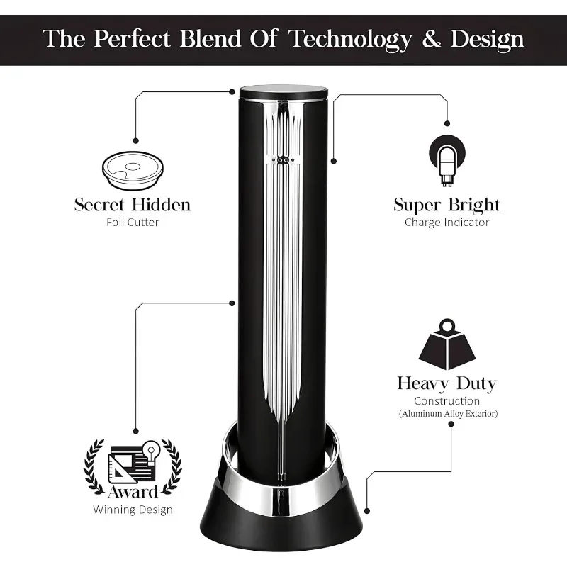 Linkstyle. Vida-elétrico vinho garrafa abridor, luxo automático saca-rolhas, folha cortador e carregamento Base, Premium Metals