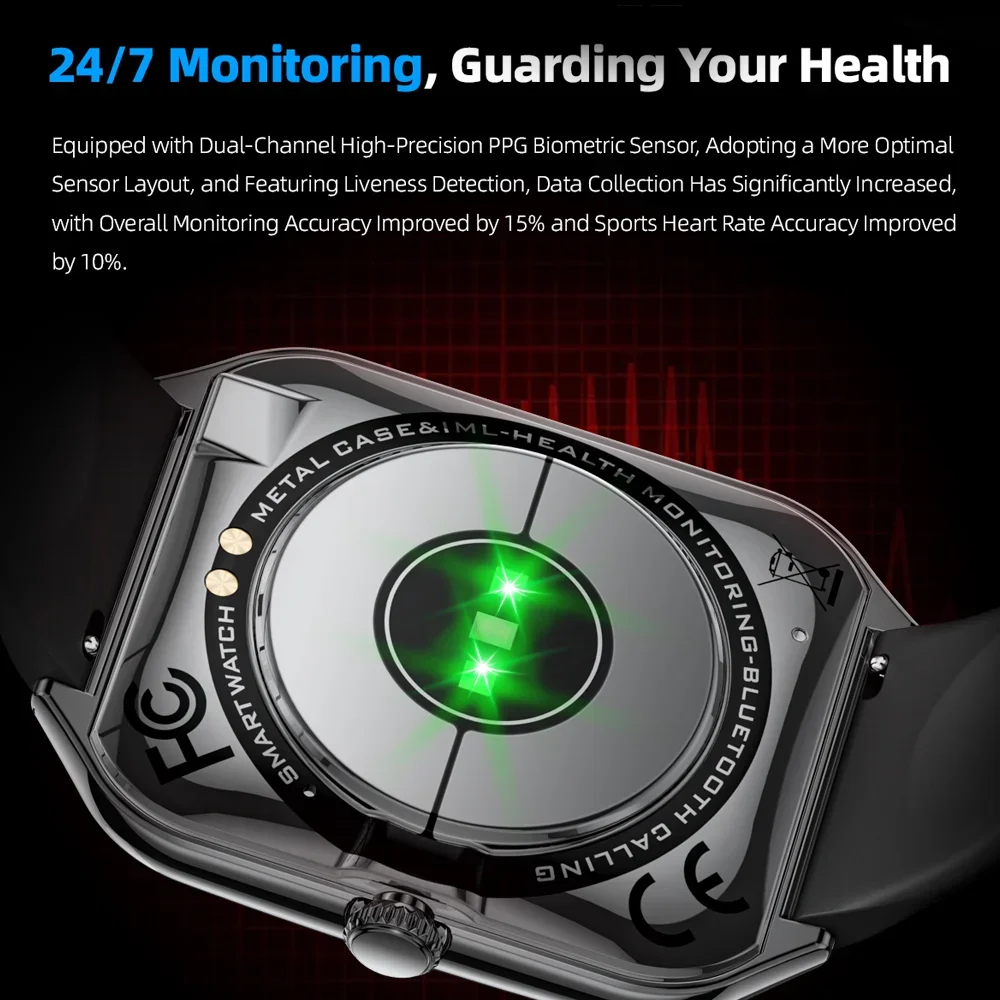 Reloj inteligente deportivo para exteriores para hombre, pantalla AMOLED de 1,96 ", muestra siempre el tiempo, Monitor de salud por voz AI, resistente al agua, llamada Bluetooth, reloj inteligente