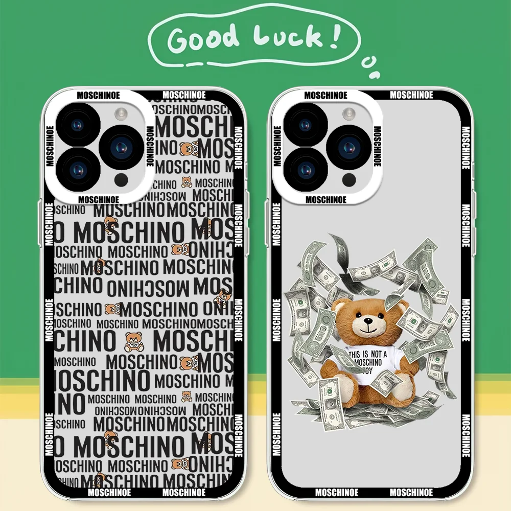 Fashion Bear Phone Case For iPhone 16 15 14 13 12 11 Mini Pro Max X XR XSMax 8 Plus SE20-M-Cute-M-Moschinoes-Transparent Cover