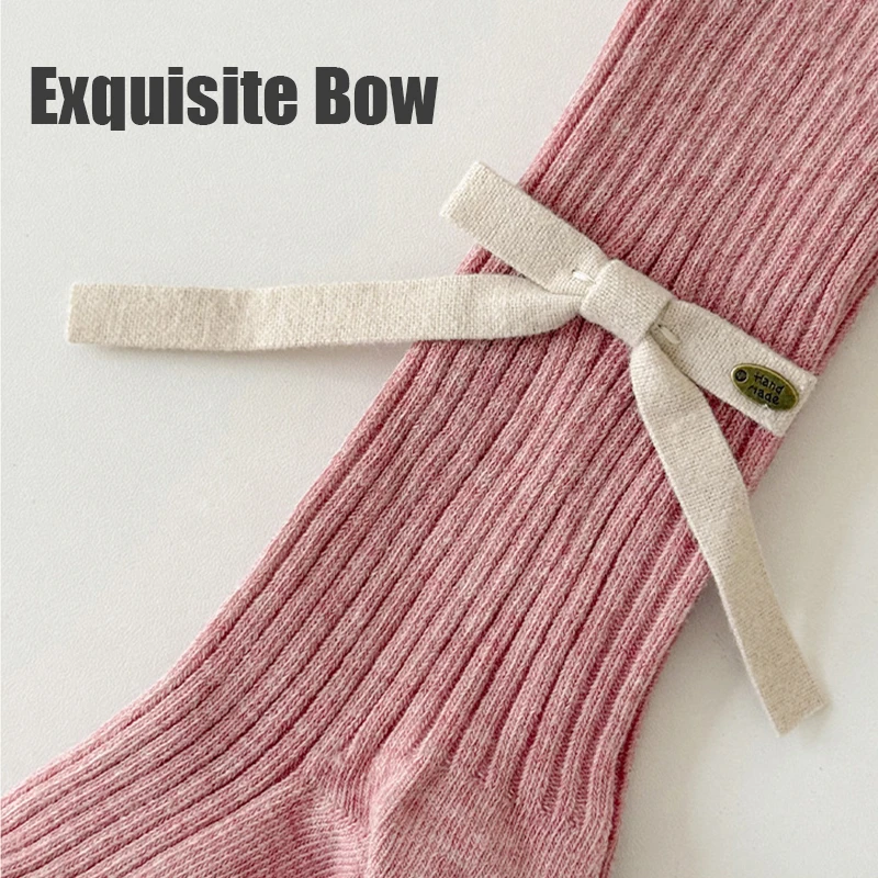 Mädchen Strumpfhosen Einfarbig Weiche Warme Mädchen Strumpfhosen Bogen-Knoten Gestrickte Kinder Strumpfhosen Strumpf Für Mädchen – Detail 4