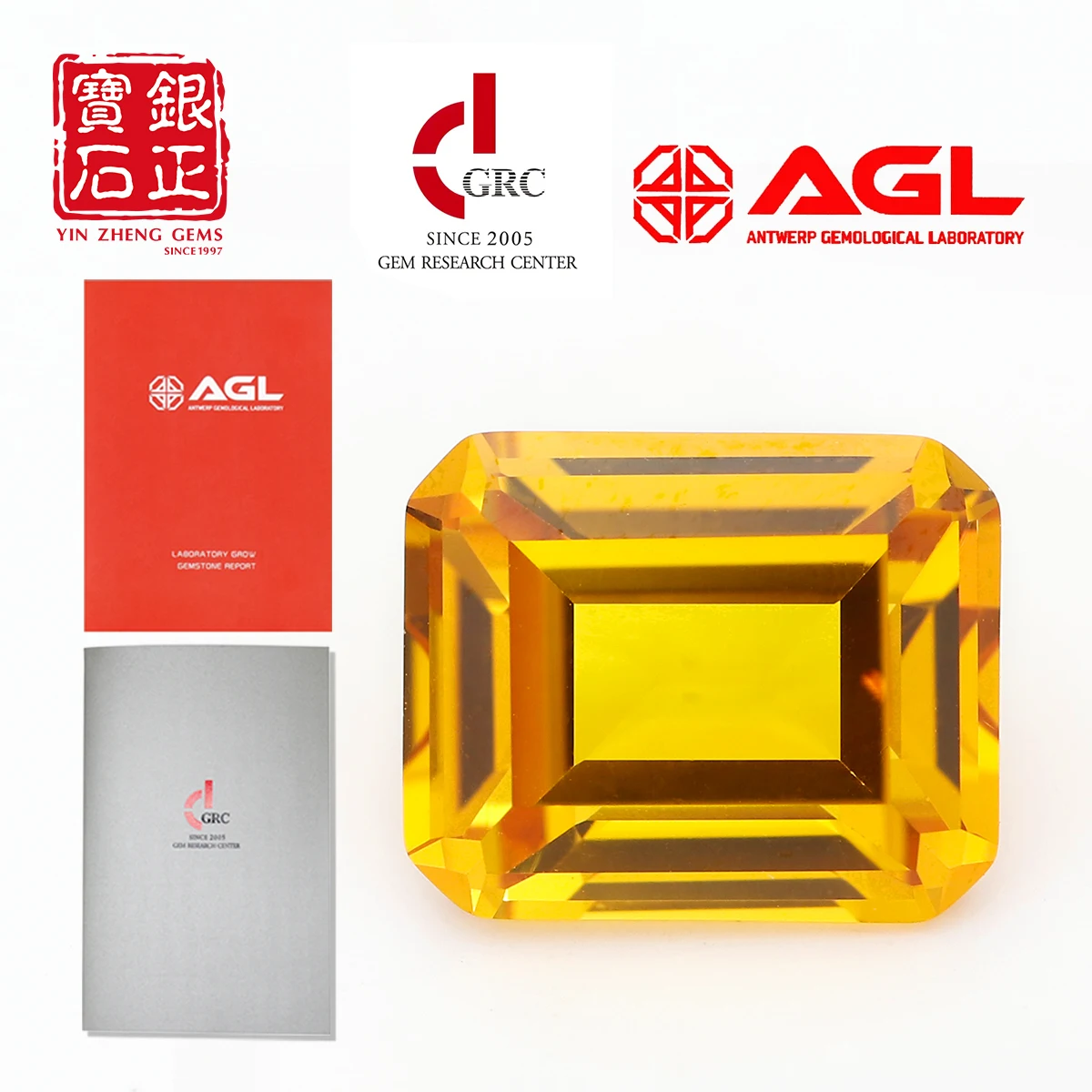 

YinZheng Flame Melted Lab Grown Yellow Sapphire Emerald Cut Provide GRC Or AGL Certifacate Synthetic Cultivate Yellow Sapphire