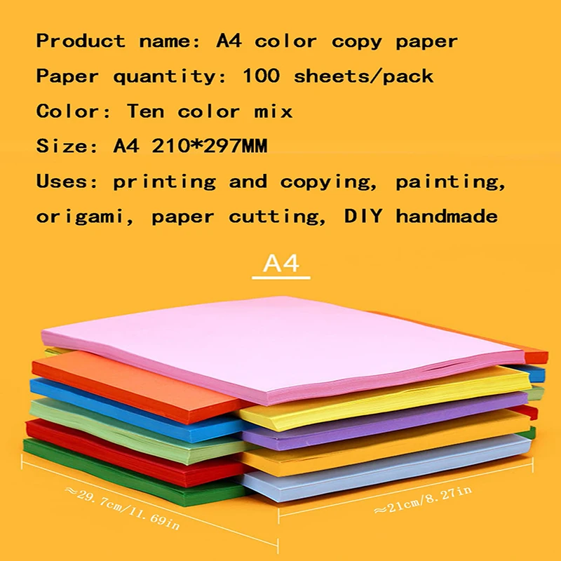 Bview Art 100 Sheets Colored Paper A4 Colored Printer Paper Color Paper Decor 10 Assorted Colors Paper for Kids DIY Arts Crafts