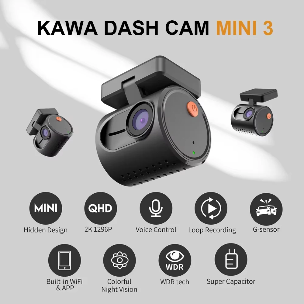 2K Mini Dash Camera For Car DVR Dash Cam KAWA MINI 3 Video Recorder Voice Control(Optional) Night Vision WiFi APP Monitor WDR