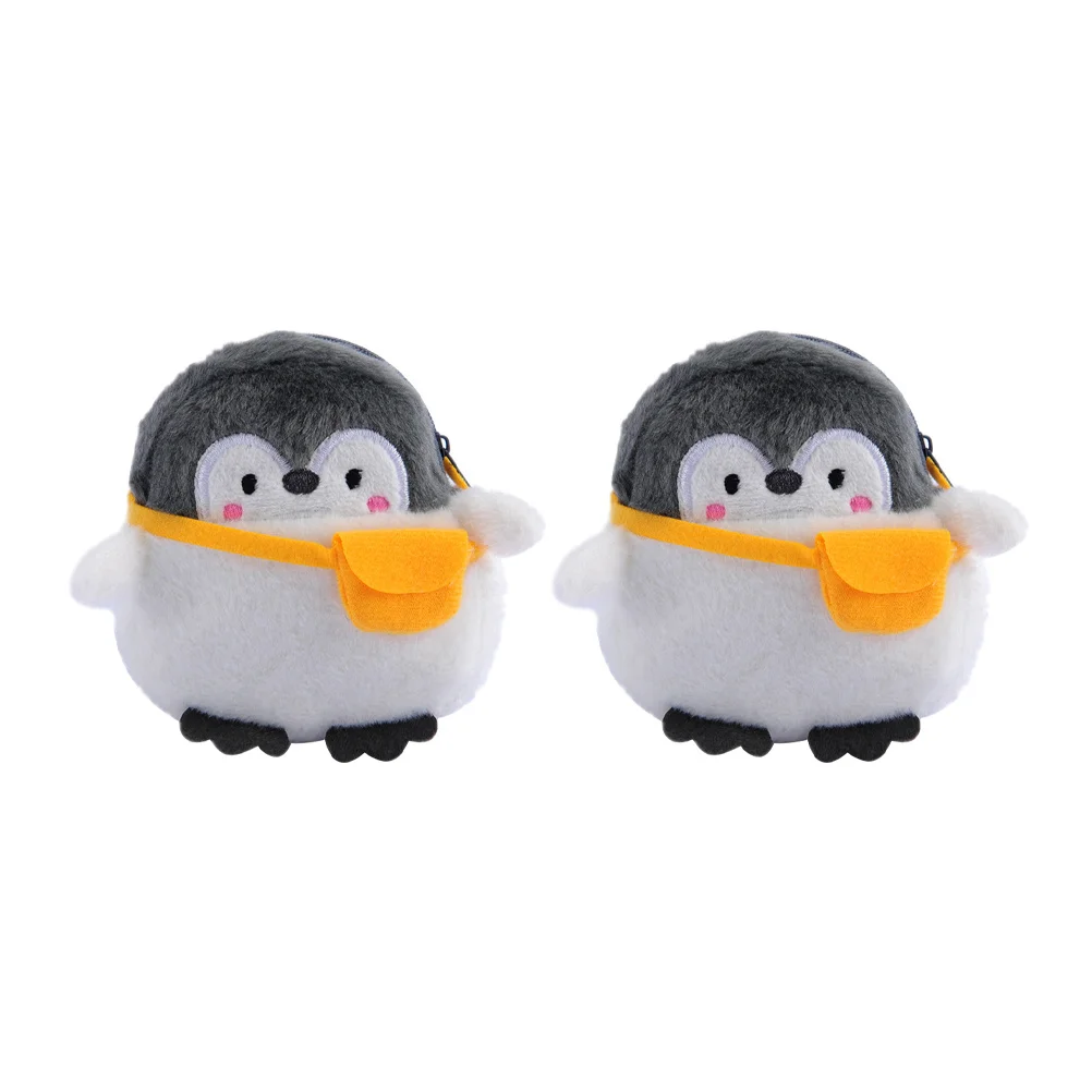 Borsa da pinguino cartone animato da 2 pezzi Mini borsa dal design carino con cerniera Pratico e comodo regalo di compleanno per le donne Nero