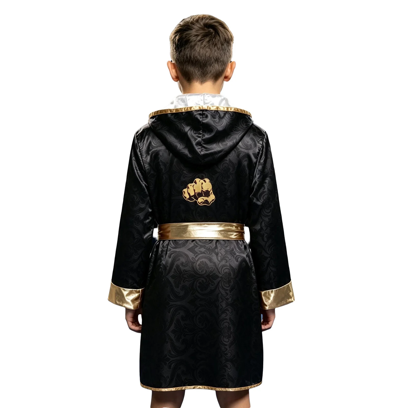 Boxer-Kostüm für Jungen, Kinder-Boxer-Bademantel mit Kapuze, goldfarbener Gürtel, Boxer-Bademantel für Halloween-Party, Cosplay, Bühnenshow – Detail 4