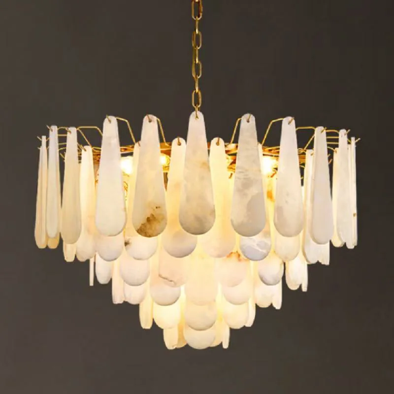 

New Designer Spanish Marble Teardrop Chandelier Gold Finish Adjustable Three Color Customizable Pendant Lamp Ceiling Luster