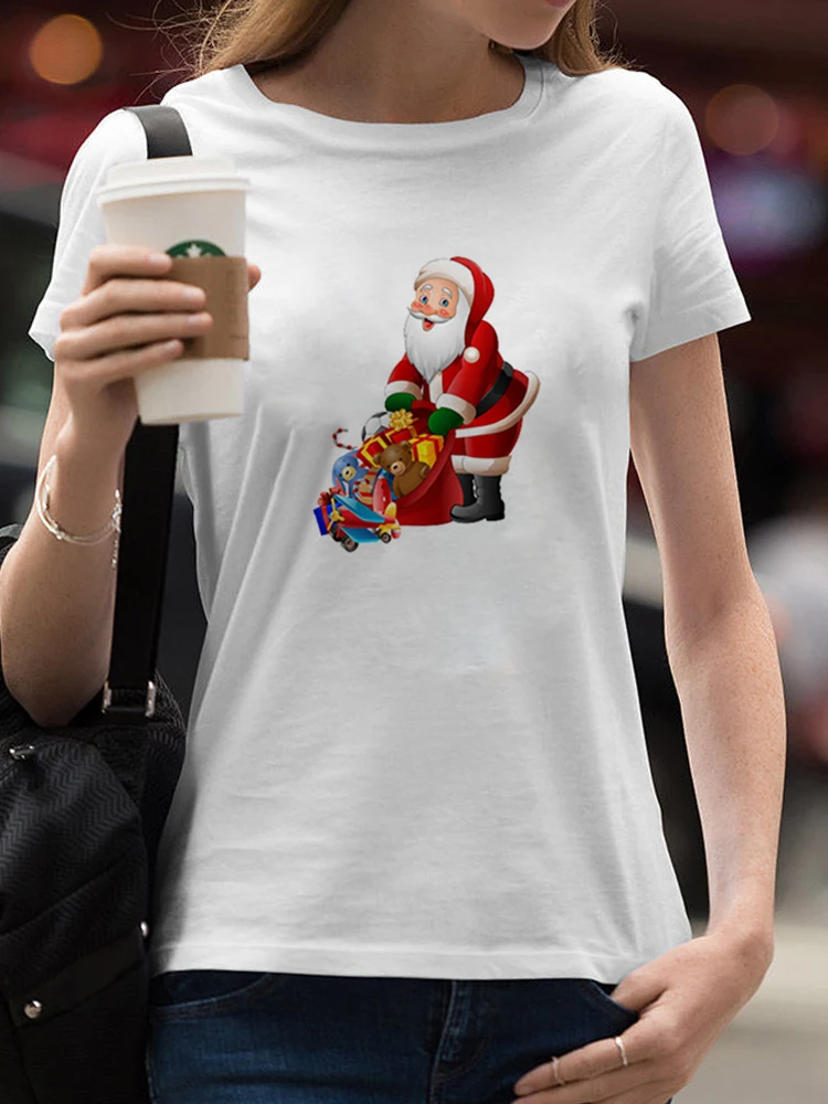 

Santa Clause Trend Clothing T Merry Christmas Women T Shirt Print Tops Tee Lady T-Shirts Top T-Shirt New Year Female Graphic T