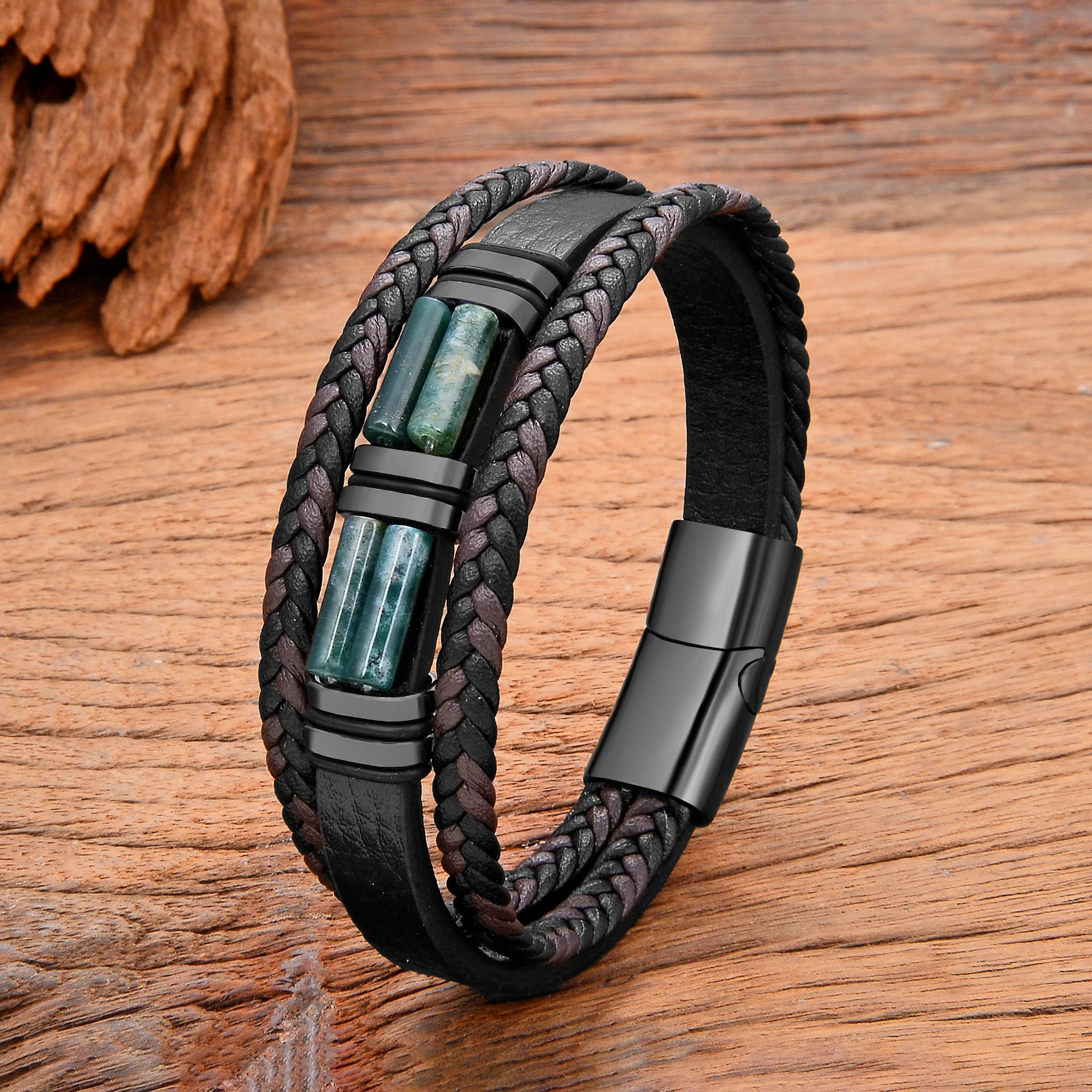 New in Natural Stone Men\'s Bracelet Stainless Steel Bracelets Woman 2023 Leather Boho Jewelry and Accessories Father\'s Day Gifts