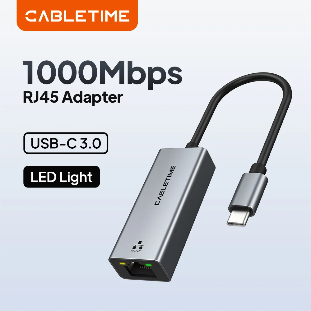 Adaptateur réseau USB C CABLETIME, carte Ethernet RJ45 LAN 1000 Mbps pour PC Dell Lenovo, connectivité haute vitesse, adaptateur réseau USB C