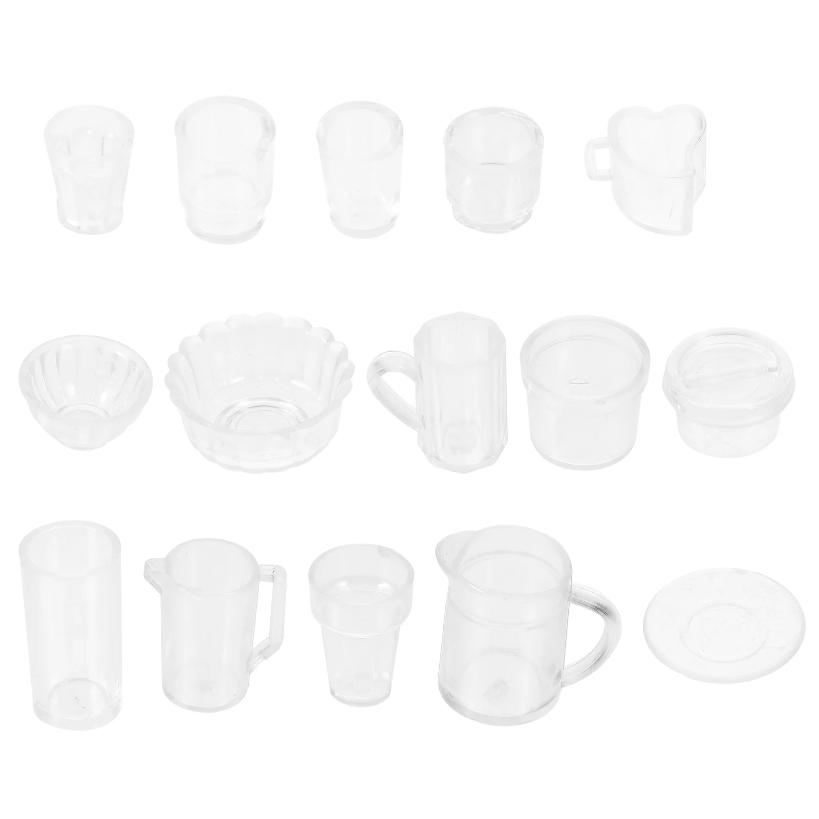 

15 Pcs Mini Toys Kitchen Utensils Miniature Tableware Tiny Cup Room Plastic Transparent House Decor Child